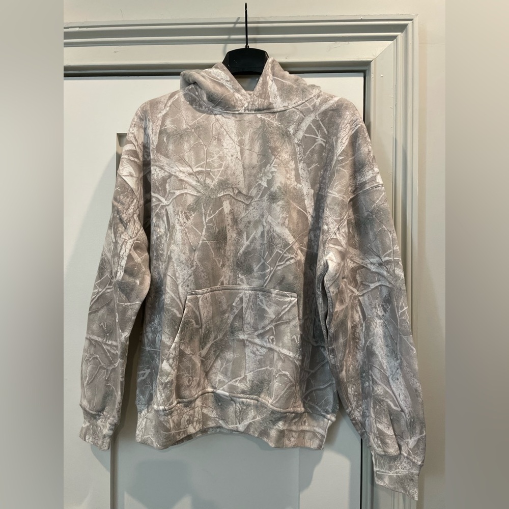 New Abercrombie & Fitch Essential Popover Hoodie Light Gray Camo Small